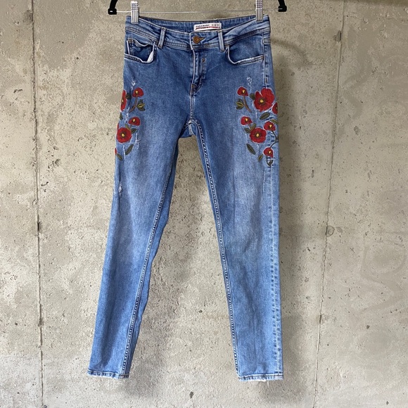 Zara Denim - Zara embroidered floral skinny denim jeans